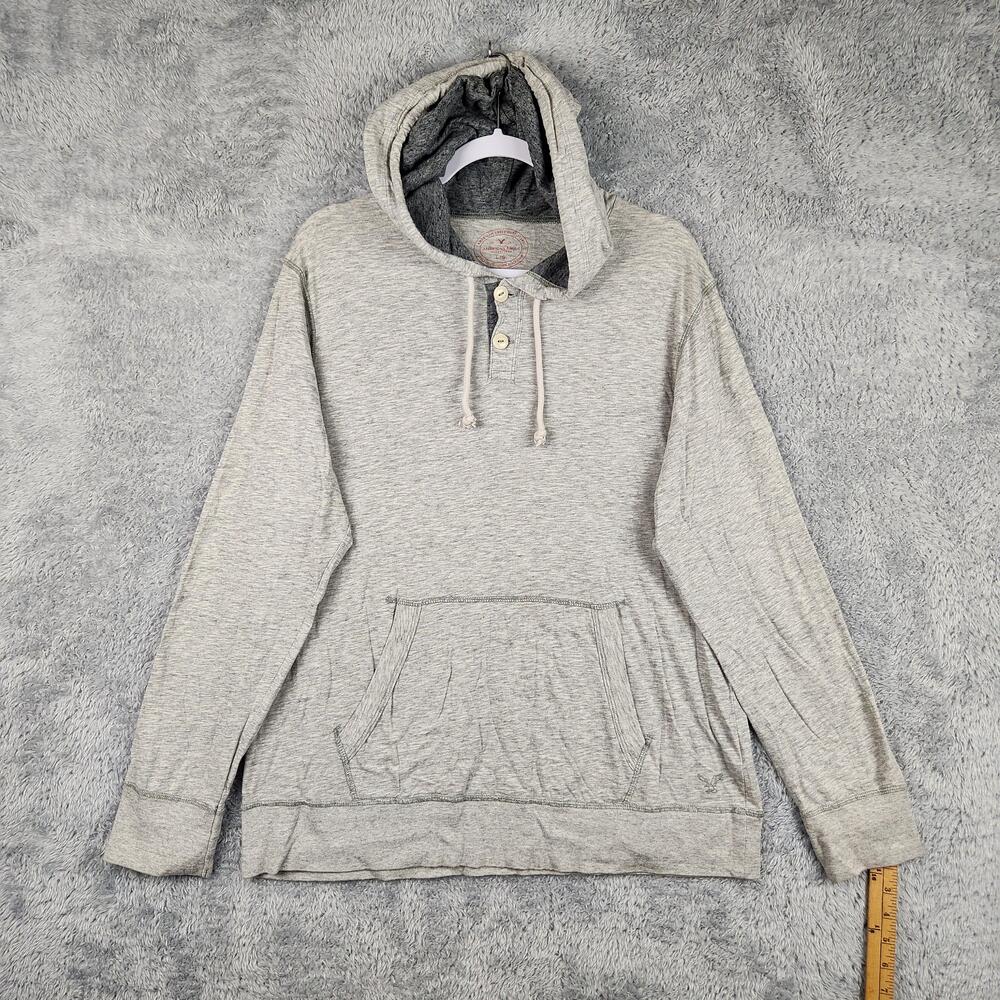 American Eagle Outfitters Hoodie Mens Large Gray Skater Surf Henley Lightweight